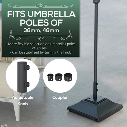 60kg Square Parasol Base with Wheels for 38mm & 48mm Poles - Black