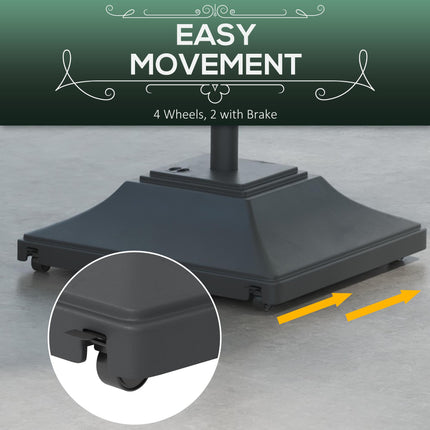 60kg Square Parasol Base with Wheels for 38mm & 48mm Poles - Black