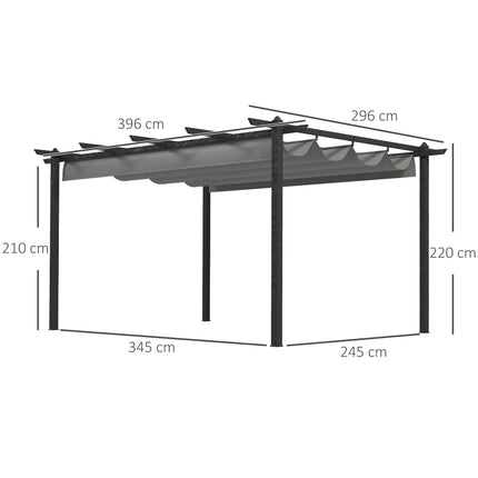 4 x 3 Metre Aluminium Pergola with Retractable Roof - Grey