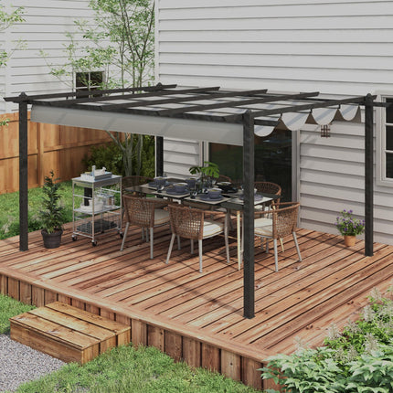 4 x 3 Metre Aluminium Pergola with Retractable Roof - Grey