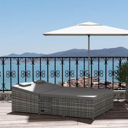 2 Seater Rattan Day Bed with Fire Retardant Cushions - Grey