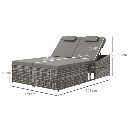 2 Seater Rattan Day Bed with Fire Retardant Cushions - Grey