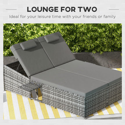2 Seater Rattan Day Bed with Fire Retardant Cushions - Grey