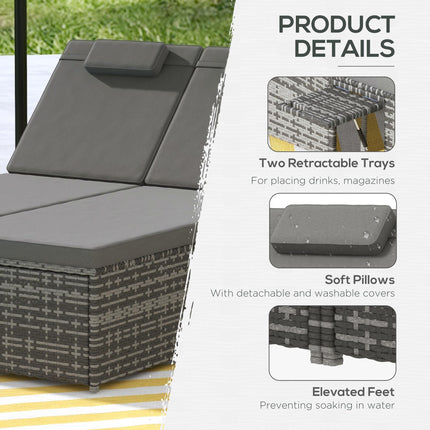 2 Seater Rattan Day Bed with Fire Retardant Cushions - Grey