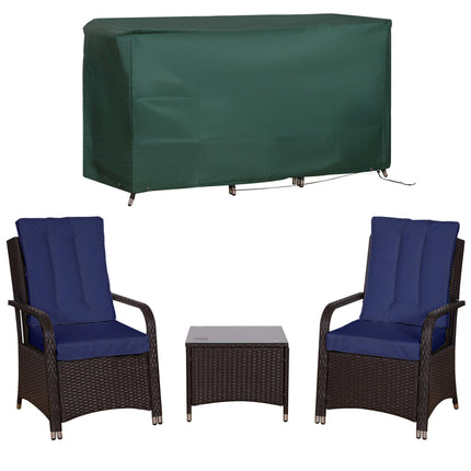 3-Piece Rattan Bistro Set with Glass Top Table, Cushions & Cover for Outdoor Patio Balcony - Dark Blue