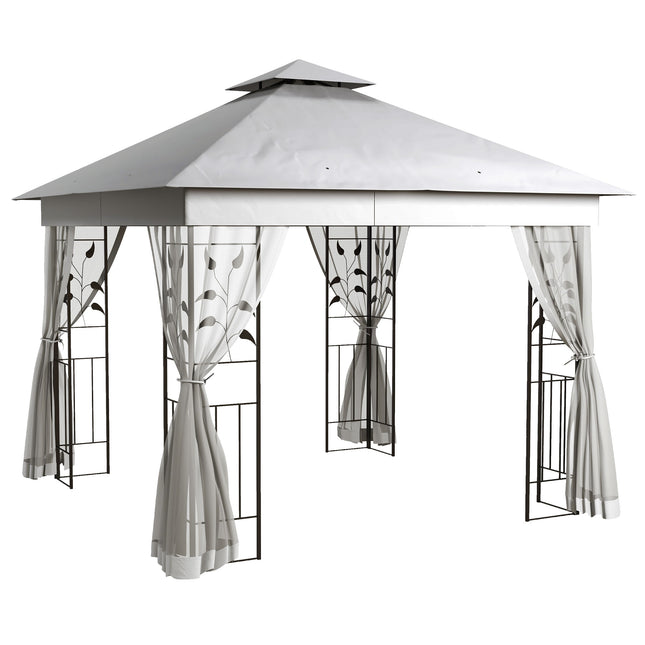 3 Meter Outdoor Garden Gazebo with Steel Frame and Canopy - Light Grey