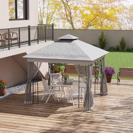 3 Meter Outdoor Garden Gazebo with Steel Frame and Canopy - Light Grey