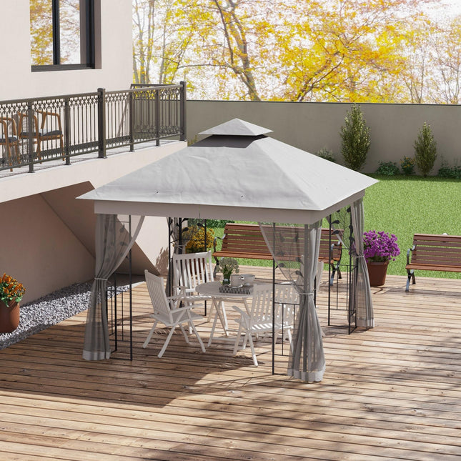 3 Meter Outdoor Garden Gazebo with Steel Frame and Canopy - Light Grey