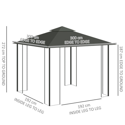 3 Meter Outdoor Garden Gazebo with Steel Frame and Canopy - Light Grey