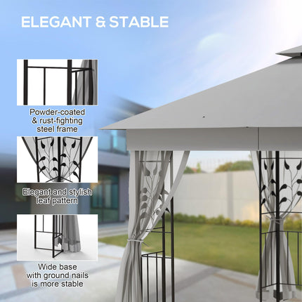 3 Meter Outdoor Garden Gazebo with Steel Frame and Canopy - Light Grey