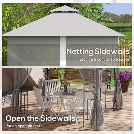 3 Meter Outdoor Garden Gazebo with Steel Frame and Canopy - Light Grey
