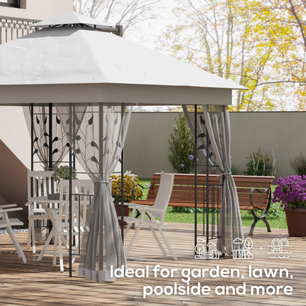 3 Meter Outdoor Garden Gazebo with Steel Frame and Canopy - Light Grey