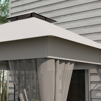 3 Meter Outdoor Garden Gazebo with Steel Frame and Canopy - Light Grey