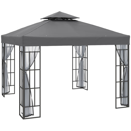 3 Metre Patio Gazebo with Mosquito Netting and Steel Frame - Grey