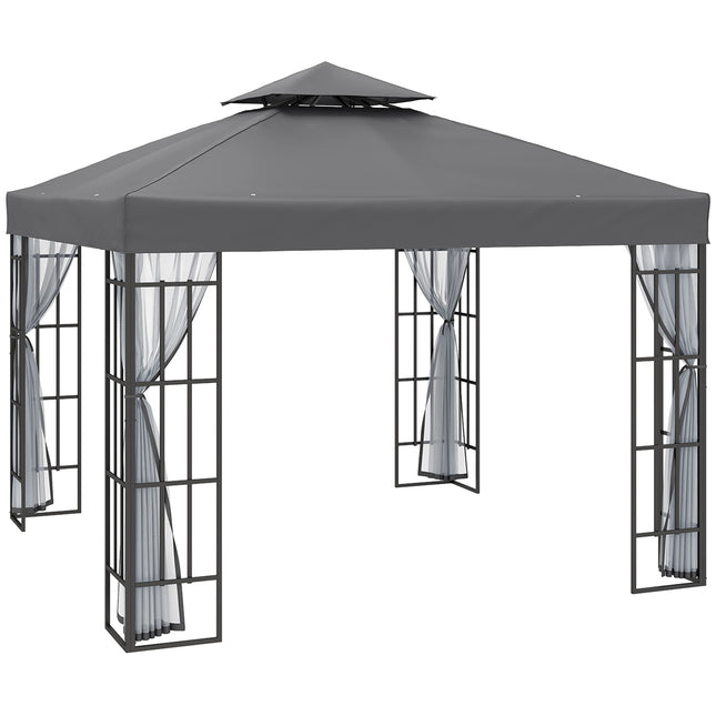 3 Metre Patio Gazebo with Mosquito Netting and Steel Frame - Grey