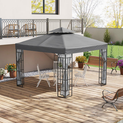 3 Metre Patio Gazebo with Mosquito Netting and Steel Frame - Grey