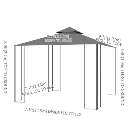 3 Metre Patio Gazebo with Mosquito Netting and Steel Frame - Grey