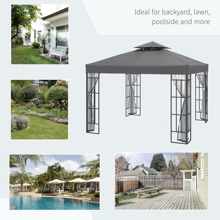 3 Metre Patio Gazebo with Mosquito Netting and Steel Frame - Grey