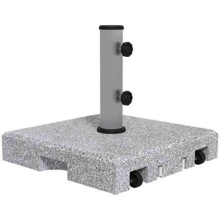 28kg Granite Parasol Base with Wheels and Stainless Steel Tube for 32-48mm Poles - Grey