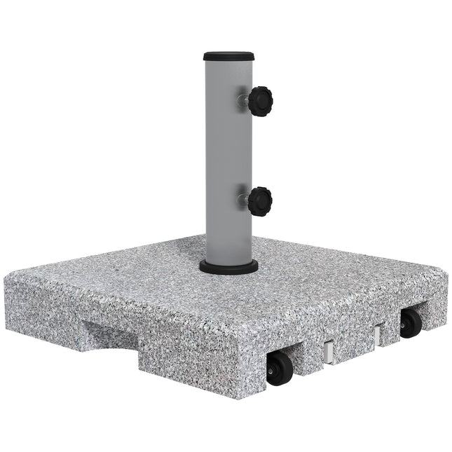 28kg Granite Parasol Base with Wheels and Stainless Steel Tube for 32-48mm Poles - Grey