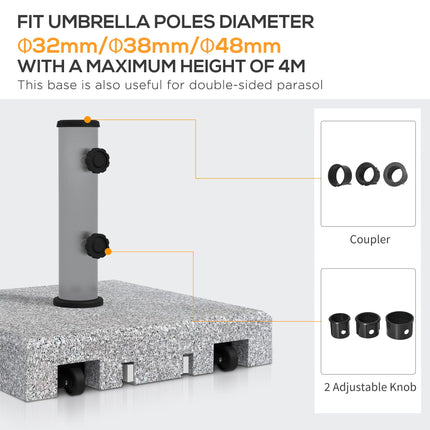 28kg Granite Parasol Base with Wheels and Stainless Steel Tube for 32-48mm Poles - Grey