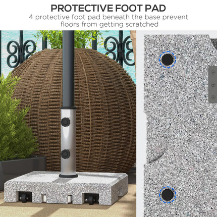 28kg Granite Parasol Base with Wheels and Stainless Steel Tube for 32-48mm Poles - Grey