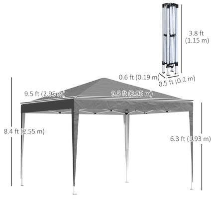 3 x 3 m Pop Up Garden Gazebo Marquee Party Tent with Adjustable Height - Grey