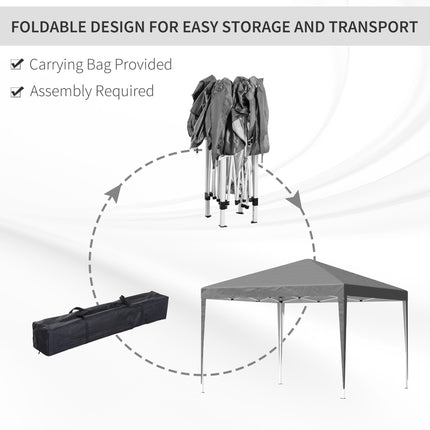 3 x 3 m Pop Up Garden Gazebo Marquee Party Tent with Adjustable Height - Grey