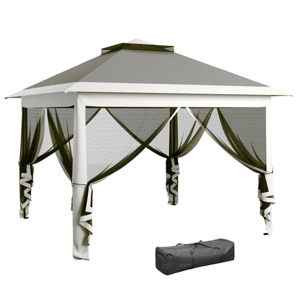 Pop Up Canopy Tent with Double Roof & Mesh Sidewalls - Dark Grey