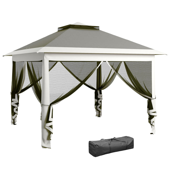 Pop Up Canopy Tent with Double Roof & Mesh Sidewalls - Dark Grey