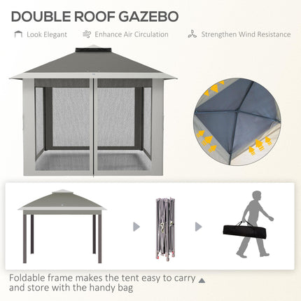 Pop Up Canopy Tent with Double Roof & Mesh Sidewalls - Dark Grey