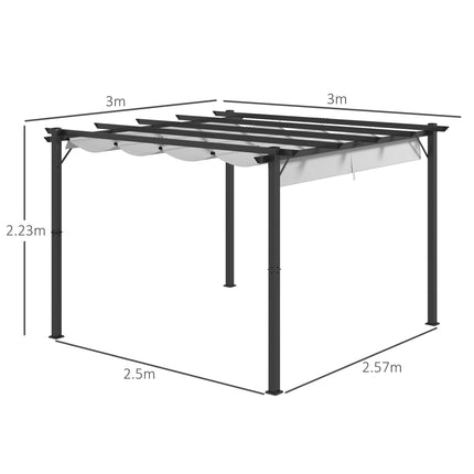 Retractable Aluminium Pergola Canopy Gazebo with UV Resistant Roof - Light Grey