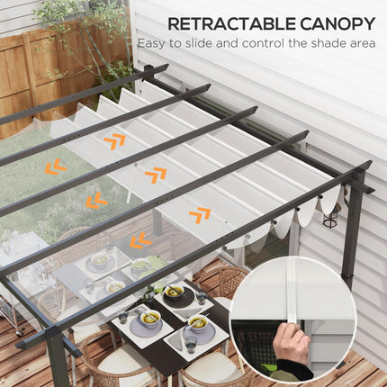 Retractable Aluminium Pergola Canopy Gazebo with UV Resistant Roof - Light Grey