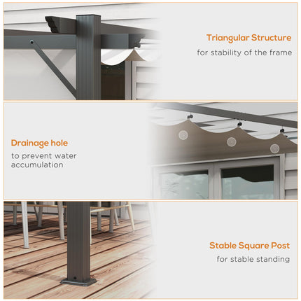 Retractable Aluminium Pergola Canopy Gazebo with UV Resistant Roof - Light Grey