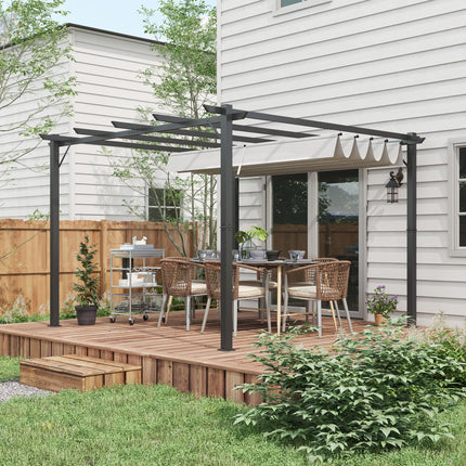 Retractable Aluminium Pergola Canopy Gazebo with UV Resistant Roof - Light Grey
