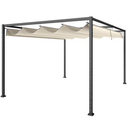 3x2m Metal Pergola with Retractable Roof, Garden Gazebo Canopy Shelter for Outdo