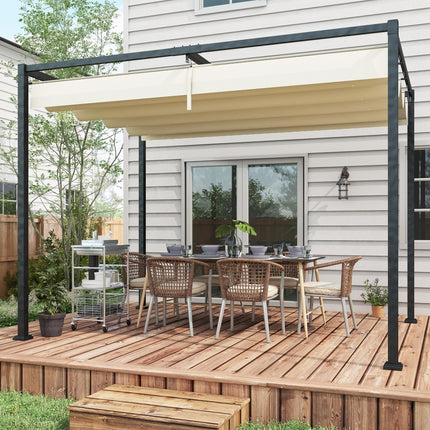 3x2m Metal Pergola with Retractable Roof, Garden Gazebo Canopy Shelter for Outdo