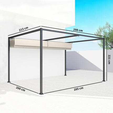 3x2m Metal Pergola with Retractable Roof, Garden Gazebo Canopy Shelter for Outdo