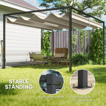 3x2m Metal Pergola with Retractable Roof, Garden Gazebo Canopy Shelter for Outdo