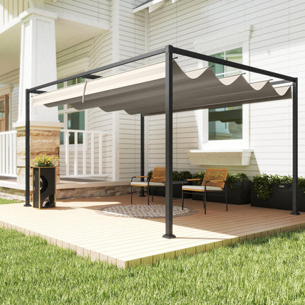 3x2m Metal Pergola with Retractable Roof, Garden Gazebo Canopy Shelter for Outdo