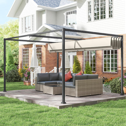 3x2m Metal Pergola with Retractable Roof, Garden Gazebo Canopy Shelter for Outdo
