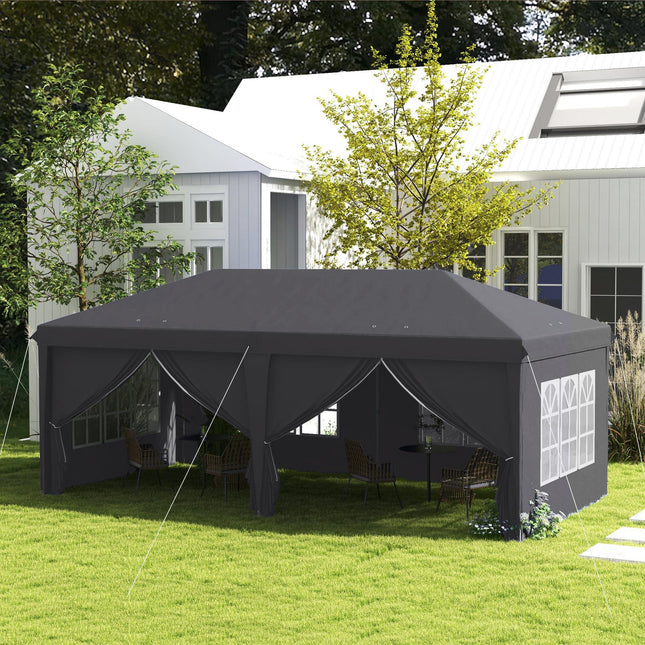 3 Piece Pop Up Gazebo Set with Removable Sides and Windows - Grey