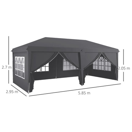 3 Piece Pop Up Gazebo Set with Removable Sides and Windows - Grey