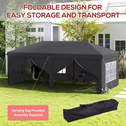 3 Piece Pop Up Gazebo Set with Removable Sides and Windows - Grey