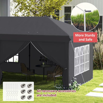 3 Piece Pop Up Gazebo Set with Removable Sides and Windows - Grey
