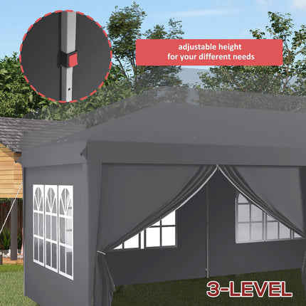 3 Piece Pop Up Gazebo Set with Removable Sides and Windows - Grey