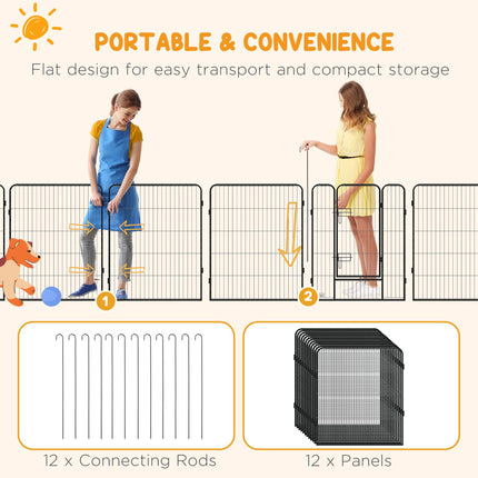 Heavy Duty 12-Panel Puppy Play Pen for Small to Large Dogs - Grey
