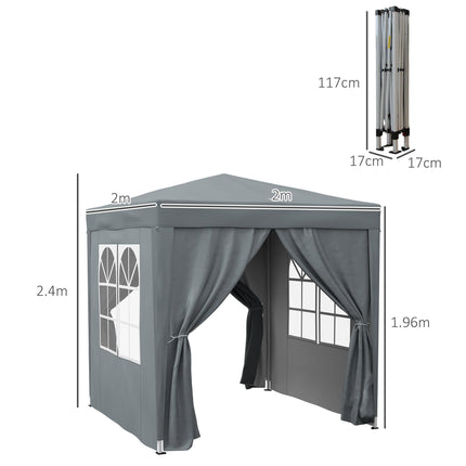 2 Metre x 2 Metre Pop Up Garden Gazebo with Removable Walls - Grey