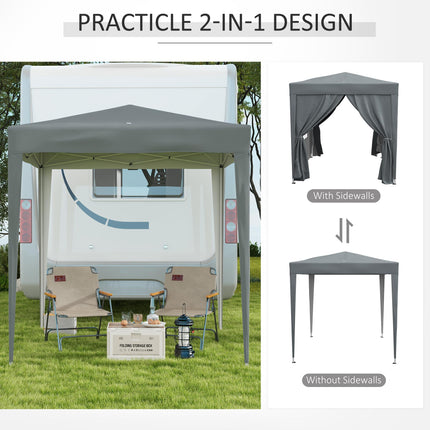 2 Metre x 2 Metre Pop Up Garden Gazebo with Removable Walls - Grey