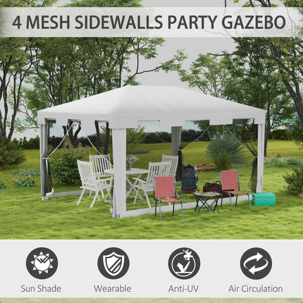 4 x 3 m Outdoor Waterproof Party Tent Wedding Gazebo with PE Canopy and Panel - White